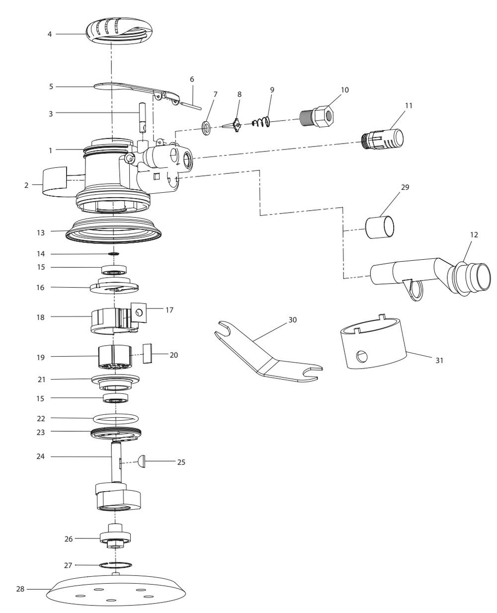 Page A Diagram and Parts List for 300G  Ingersoll Rand Sander